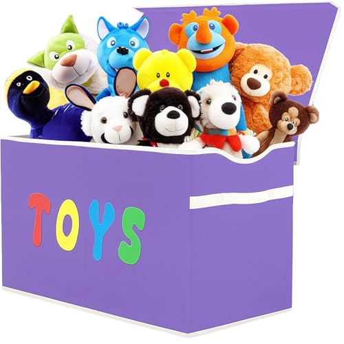 YOLOXO Toy Box Chest, Collapsible Sturdy Storage Bins with Lids, Extra Large Kids Toy Storage Organizer Boxes Bins Baskets for Kids, Boys, Girls, Nursery Room, Playroom, Closet (Classical Purple) - color: Classical Purple