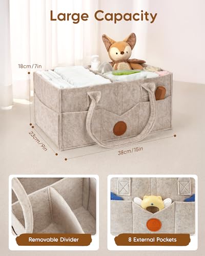 Maliton Baby Diaper Caddy Organizer for Changing Table, Nursery Storage Bin Basket with Handle, Felt Diaper Organizer Suitable for Indoor Outdoor (Khaki) - color: KHAKI, size: Large
