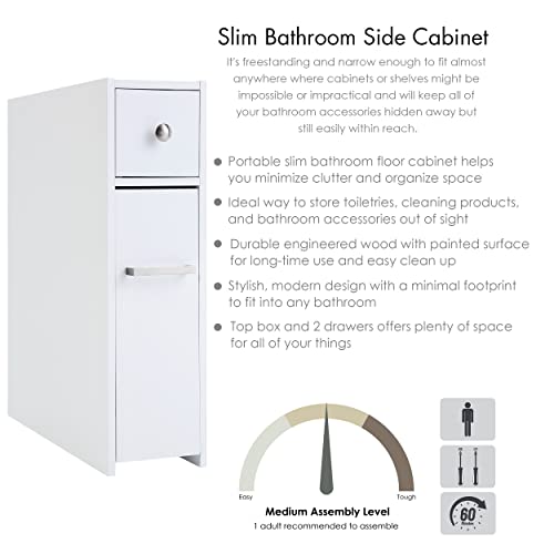 Spirich Slim Bathroom Storage Cabinet, Free Standing Toilet Paper Holder, Bathroom Cabinet Slide Out Drawer Storage, White
