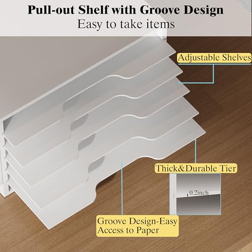 Unionly 12x18 Construction Paper Organizer,6-Tier Adjustable Literature Organizer,Large Wooden File Sorter with Side Pocket,Office Mailbox for Home,Classroom,Office (White, Large 6 Slots) - color: White, size: Large 6 Slots