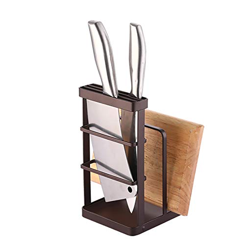VANRA Metal Knife Holder Without Knives with Drain Board, Knife Shelf with 2 Layers Cutting Board Rack Dishes Rack, Kitchen Storage Organizer Cutter Storage Rack,Brown - color: Bronze, size: 4.7"L X 5.5"W X 8.5"H - With Draining Tray