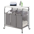 STORAGE MANIAC 3-Section Laundry Sorter with Foldable Ironing Board, Heavy-Duty Rolling Laundry Cart with and Removable Bags, Triple Laundry Hamper with Wheels, Dark Grey