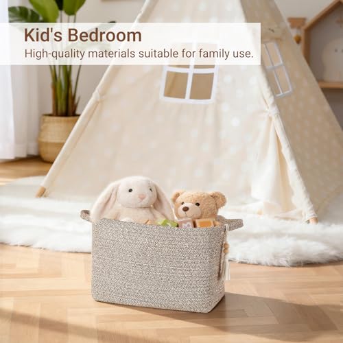 Mkono Woven Storage Basket, Cube Cotton Rope Basket for Shelves, Clothes, Toys, Towels, Books, Rectangle Bin with Handles for Organizing, Decorative Gift, 13'' x 10'' x 9'', Brown (1 Pack) - color: Brown