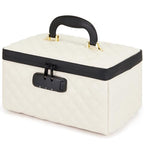 KaAutoler Portable makeup box with Lock, Large Capacity Travel Makeup Case Organizer, Makeup Bags for Girls Traveling With Handle and Divider Makeup Bag (off-white) - color: off-white
