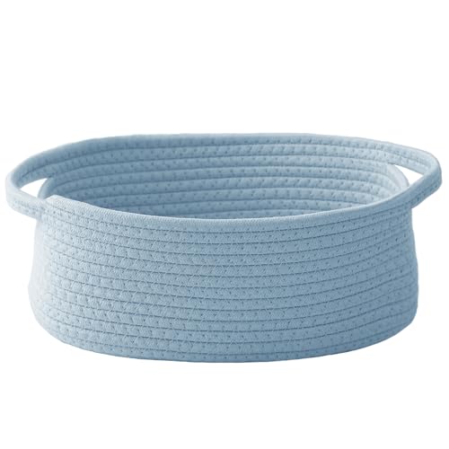 JMvicyroam Woven Basket,Small Rope Storage Bin with Handles & Ribbon Bag, Organizer for Shelves Closets,Gift Basket Empty for Birthday,Books,Dog Toys, Blue - color: Blue, size: 1 Pack