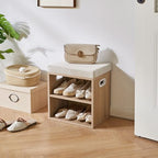 YMYNY Small Shoe Storage Bench with Cushion, 2 Tier Entryway Bench with Storage, Shoe Rack Bench for Entryway, Living Room, Hallway, Closet, Bedroom, 15.4L*11W*16.54H, Light Natural UHBD028R - color: Light Natural