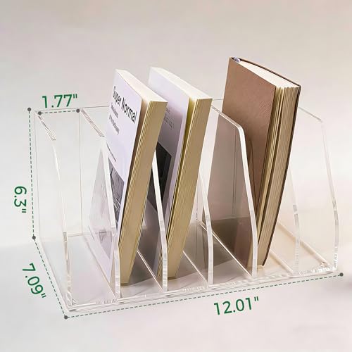 Acrylic Magazine File Holder, 6 Vertical Compartments Desk Document Sorter Organizer, Clear Folder Rack Binder for Office/Home/Classroom, for Documents, Tablet, Magazines, Books & Accessories - size: B5, 6 Sections