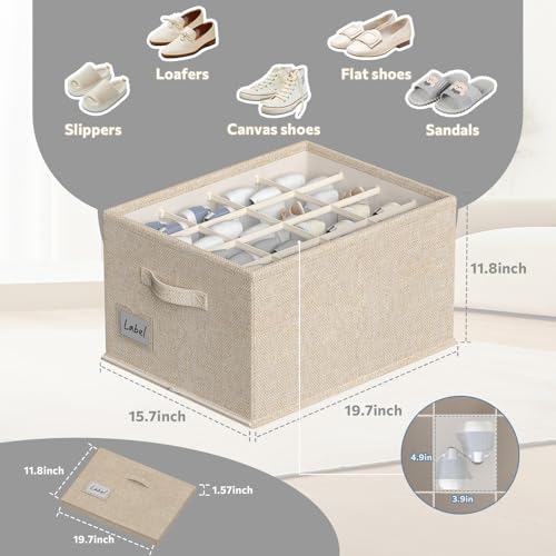 2 Pack Shoe Organizer for Closet, Fits 16-32 Pairs Fabric Shoe Storage Bins Large Shoe Box Storage Containers with Bottom Support for Shoes Space Saving Shoes Holder (Beige, 19.7*15.7*11.8in) - color: Beige, size: 19.7*15.7*11.8in