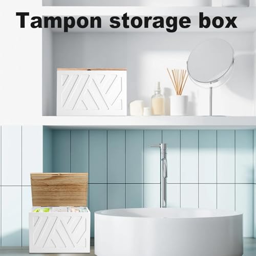 2Pcs Tampon Holder for Bathroom Decor, Feminine Product Organizer, Shark Week Tampon Storage with Lid, Wood Pad Box for Toilet, Lady Girl Stuff Organizer Case Bathroom Accessories- White - color: 2Pcs White