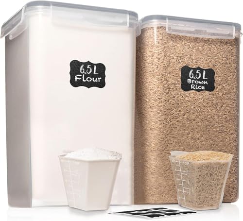 WHITE FEATHER SUPPLIES 2 PC [6.5L / 220 Oz] Large Food Storage Containers with Lids Airtight - BPA Free Clear Plastic Kitchen and Pantry Storage Containers, Bulk Storage for Cereal, Flour, Sugar, Rice - color: Grey - 2 Pack