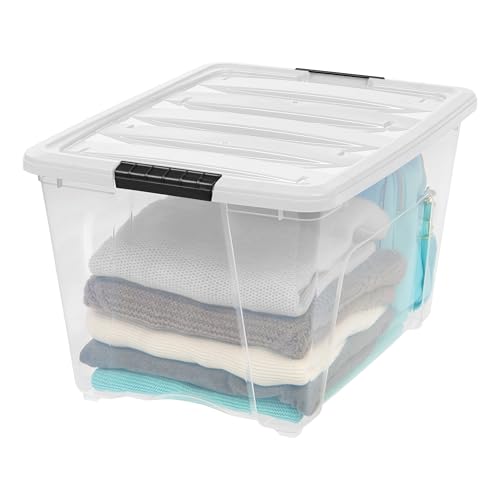 IRIS USA 6-Pack 54 Quart Stackable Storage Bins with Lids [Made in USA] - Everyday Organizer Latching Clear Plastic Organization Containers Closet Bedroom Shelving Units Home Storage - Clear/White - color: Clear/White, size: 54 Qt, style: 6 Pack