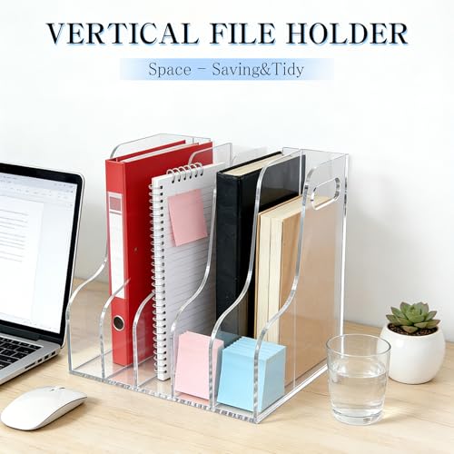 5-Tier Clear Acrylic File Holder, Vertical Document Organizer for Magazines, Binders, Notebooks & Envelopes - Multi-Purpose Desk Storage for Home Office（A4,5 Sections） - size: A4, 5 Sections