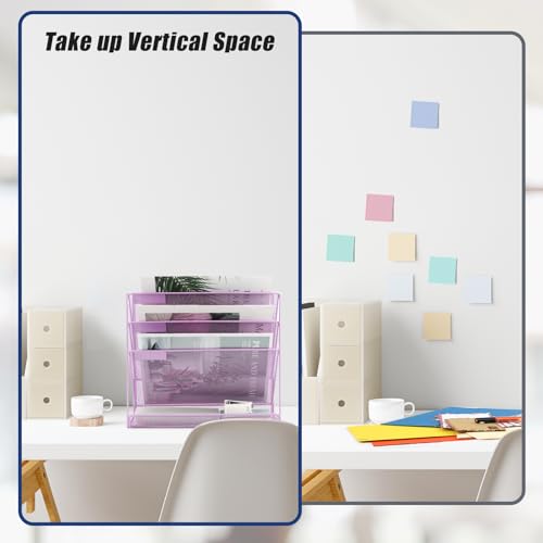 EASEPRES Desk File Organizer Mesh 4-Tier, Hanging Wall Mount Document Organization Stand, Desktop Vertical Mail Paper Folder Holder Rack with Bottom Tray for Office Home Cubicle, Light Purple - color: Light Purple, size: 4 Tier