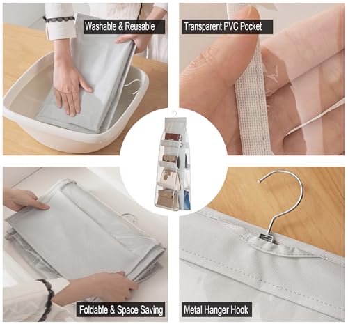 AARAINBOW 2 Packs Hanging Handbag Purse Organizer for Closet, 8 Pockets Space Saving Purse Storage Organizers, Wardrobe Bag Organizer Pocketbook Organizer, 45.7 L x 14.1W (2 Light Gray) - color: 2 Light Gray