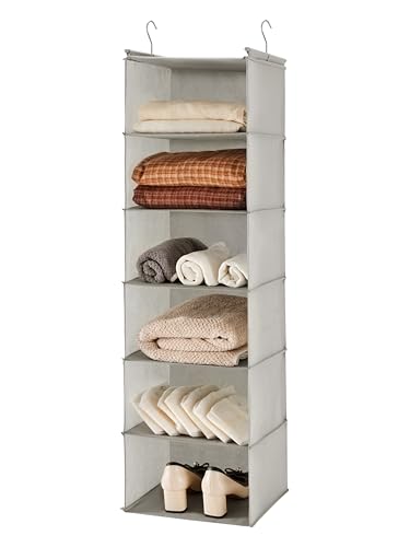 MAX Houser 6 Tier Shelf Hanging Closet Organizer, Closet Hanging Shelf with 2 Sturdy Hooks for Storage, Foldable (Light Grey) - color: Light Grey