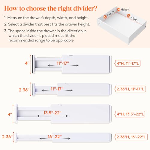 Lifewit 5 Pack 2.36" High Drawer Dividers 28-43.5cm/11-17" Adjustable Drawer Organizer for Clothes/Utensils, Expandable Drawer Separator in Dresser/Kitchen/Bedroom/Office Organization & Storage White - size: 2.36"H, 11-17"L