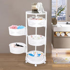 Multi-Layer Kitchen Storage Basket 5Tier Rotating Vegetable Organizer Cart with Casters Detachable Rolling Living Room Standing Rack with Shelve for Bathroom,110 lbs Bearing,14.3*36.2in (5Tier-White) - size: 5Tier-White
