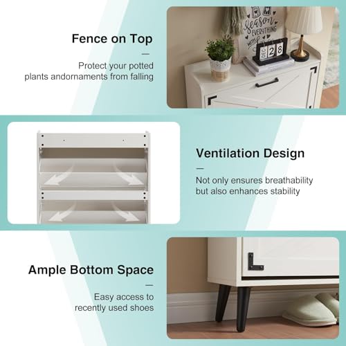 Barnyatoh Shoe Storage Cabinet,Farmhouse Shoe Organizer with 2 Flip Drawers & Barn Door Design,Freestanding Hidden Slim Narrow Shoe Rack Cabinet for Entryway,Foyer,Hallway,Antique White - color: Antique White, size: 2-Drawers