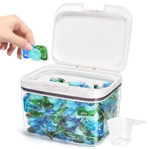Pensino Laundry Pods Container Holder with Lid, Laundry Room Storage Container for Detergent Pods Laundry Powder Scent Booster Container with Scoop - size: 2.8L
