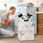Kigai White Gold Marble Texture Laundry Basket Collapsible Laundry Hamper with Handles Clothes Organizer Foldable Waterproof Washing Bin for College Dorms, Nursery, Bathroom