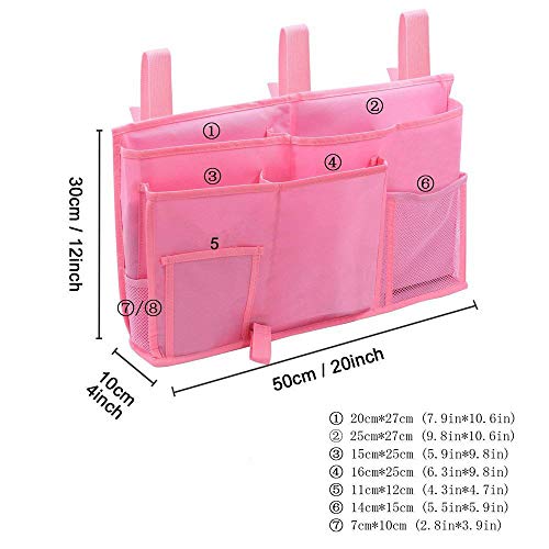 Sugaroom Bedside Storage Caddy, Bunk Bed Organizer Bed Storage Pocket Bedside Organizer Hanging Bed Storage Caddy for College Dorm Room, Hospital Bed Rails, Baby Bed, Camp (Pink) - color: Pink, size: Large