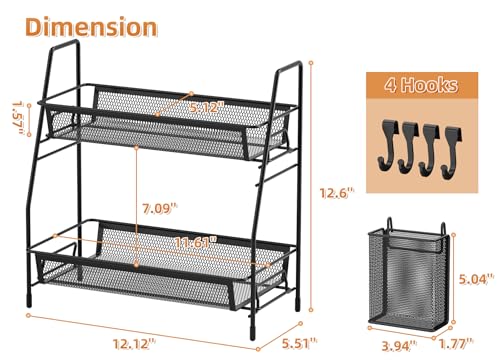 VITVITI 2-Tier Bathroom Organizer Countertop, Metal Wire Mesh Bathroom Counter Organizer Storage with Basket Hooks, Vanity Tray Shelf, Kitchen Spice Rack, Small Black - color: Small Black Wire Mesh