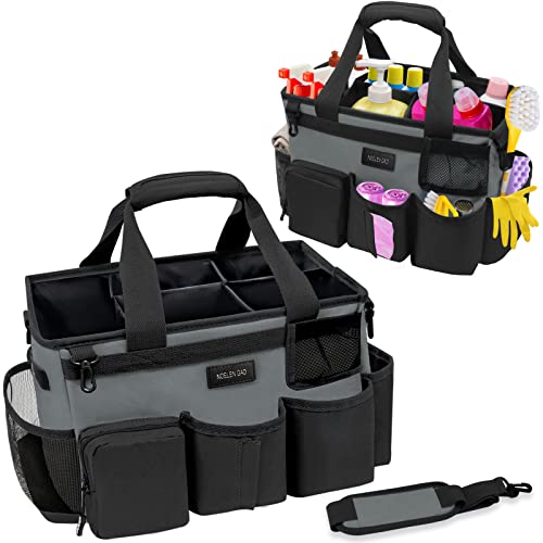 Wearable Cleaning Caddy Bag,Cleaning Supply Tote for Cleaning Supplies, Cleaning Organizer with Adjustable Shoulder and Waist Straps for Cleaners & Housekeepers (Grey, Large) - color: Black-Grey, size: Large