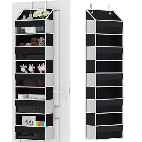 Over Door Organizer - Over The Door Storage Organizer with 5 Large Pockets & 10 Mesh Side Compartments - Heavy-Duty Hanging Storage for Bathroom, Bedroom & Nursery - Room Organizer Solution - Black - color: Black