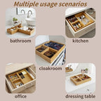 Bamboo Drawer Organizer 11.8x5.9x2.4 Inch | Rectangle Drawer Divider & Utensil Tray for Kitchen, Bathroom, Office, Makeup & Jewelry - size: 11.8"D x 5.9"W x 2.4"H