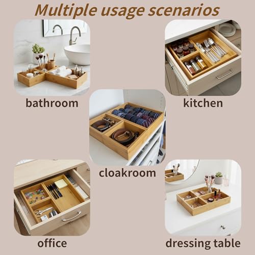 Bamboo Drawer Organizer 5.9x5.1x2.4 Inch | Rectangle Drawer Divider & Junk Drawer Tray for Makeup, Jewelry, Utensils & Office - size: 5.9"D x 5.1"W x 2.4"H
