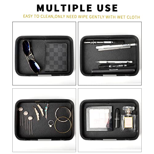 SANZIE Luxury Leather Tray Desktop Storage Catchall Organizer Decorative Tray for Entryway Table to Hold Jewelry Watch Keys Phone Wallet (Metal Silvered, Black) - color: Black (Silver)