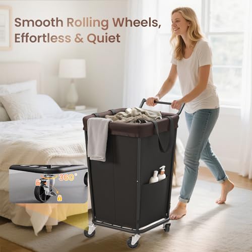 160L Laundry Hamper with Wheels and Handle, 2-Section Rolling Hamper for Laundry, Large Laundry Basket with Wheels, Rolling Laundry Basket Clothes Hamper for Home, Bathroom and Dorm(Black) - color: Black-2 Section with Handle, size: 160L