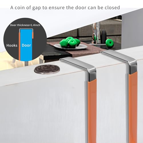 FYY Over the Door Hooks, 4 Pack Door Hangers Hooks with Rubber Prevent Scratches Heavy Duty Organizer Hooks for Living Room, Bathroom, Bedroom, Kitchen Hanging Clothes Towels Hats Coats Bags Orange - color: A Orange, size: Short, style: 4 Pack