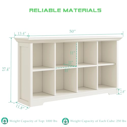 OSCHF Cube Shelf Bookcase with Base - Wooden 2 Tiers Floor Standing Low Storage Cabinet for Home and Office, 8-Cube Lattice Bookshelf, Warm White - color: Warm White, size: 8-Cube