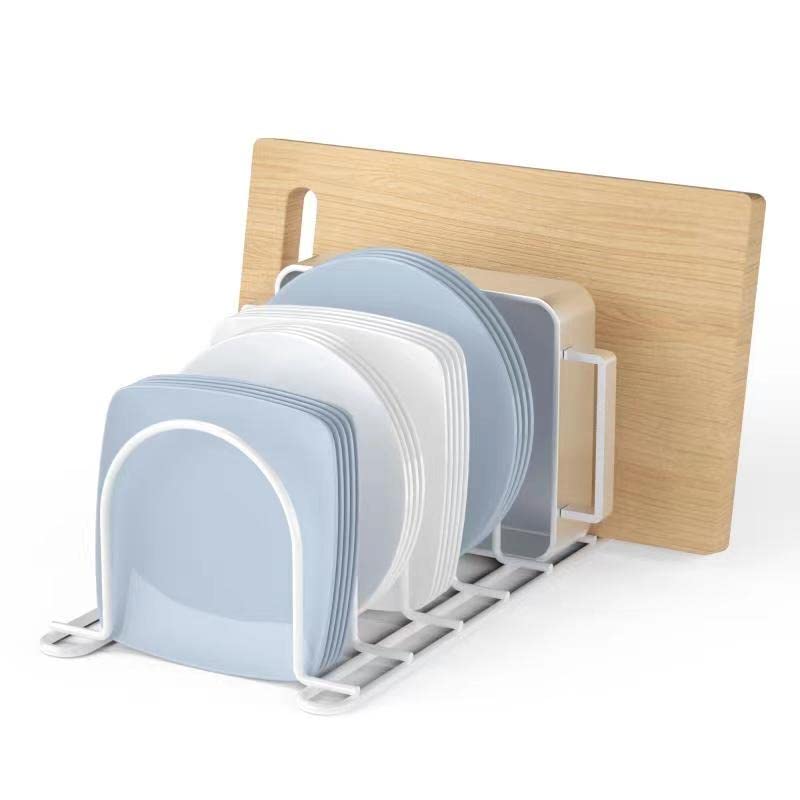 JAQ Plate Rack for Cabinet, 10.5" Vertical Dish Organizer for Plates, Pot Lids, Cutting Boards & Baking Sheets, Metal Kitchen Cabinet Organizer (1-Pack, White) - color: White /pot lids holder (6 slot)