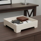 Square Vanity Tray with Cushion, 8" x 8" Desktop Organizer, Valet Tray for Jewelry, Perfume, Keys, Eyewear, Nightstand Catchall Tray for Dresser, Entryway, Living Room, Beige