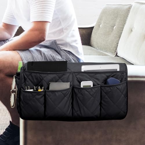 Sofa Armrest Organizer Non-Slip Arm Chair Bedside Caddy Storage Organizer for Recliner Couch with 14 Pockets for Cell Phone TV Remote Control Magazines (Black) - color: Black