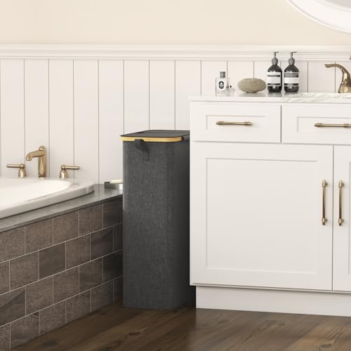 Lifewit 75L Slim Laundry Hamper with Lid, Narrow Laundry Basket with Removable Bag & Bamboo Handles, Fodable Thin Dirty Clothes Hamper for Laundry Collapsible Bin for Bathroom Bedroom Dorm, Dark Gray - color: Dark Gray, size: 75L