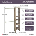 ClosetMaid SuiteSymphony Wood Closet Organizer Starter Kit with Tower and 3 Hang Rods, Shelves, Adjustable, Fits Spaces 4 – 9 ft. Wide, Natural Gray - color: Natural Gray, style: Starter Tower Kit