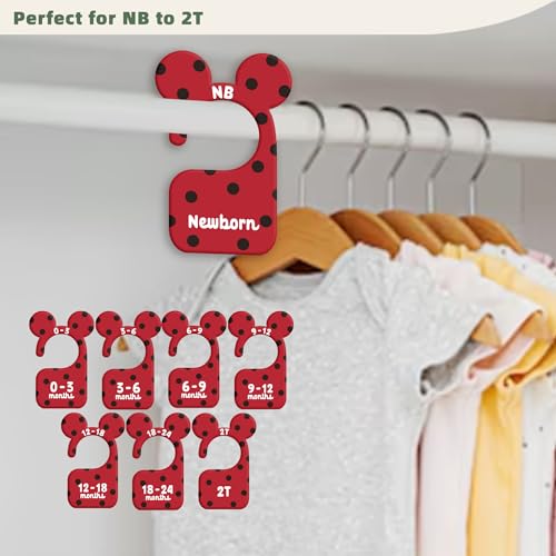 JMOST Baby Closet Dividers for Nursery Closet Organizer, Newborn to 24 Months Size Clothes, Black Red Hangers with Size Dividers, Double Sided - color: Red