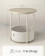 SONGMICS HOME Small Side Table, Round End Table, 2 Tier Nightstand with Basket, U Shaped Steel Legs, Easy Assembly, for Living Room, Bedroom, Beige and White - color: Beige + White, size: 1 pack