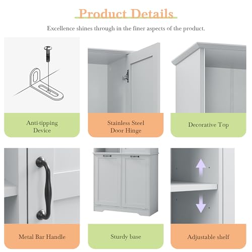 Merax Cabinet with Tilt-Out Laundry Hamper Basket, Tall Bathroom Storage Organizer Linen with Open Shelf for Home, Freestanding, Gray - color: Grey