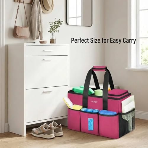 Ytonet Cleaning Caddy Bag, Large Cleaning Supplies Organizer with Handle & Foldable Divider for Cleaners, Water Resistant Housekeeping Supplies for Kitchen, Car Tool Caddy Organizer Bag, Rosered - size: Large