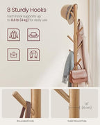 VASAGLE Coat Rack, Free Standing Coat Stand, Hall Coat Tree with 8 Hooks and Storage Shelf, 67.2 Inch Tall, for Coats, Hats, Bags, for Entryway, Hallway, Bedroom, Natural Beige URCR040N02 - color: Natural Beige, style: rectangular tray