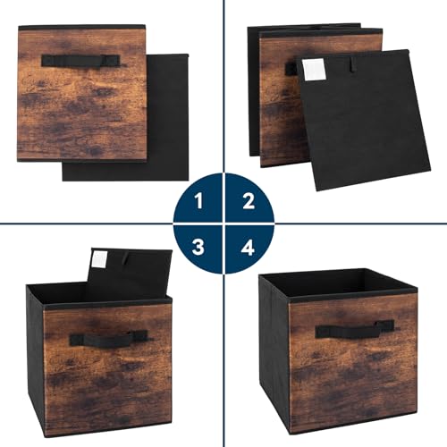 EWES 11 Inch Fabric Storage Cubes, 8 Pack Foldable Storage Bins with Handle, Storage Baskets Box for Shelves, Closet, Organizer, Rustic Brown and Black - color: 8 Pack Brown, size: 11 Inch
