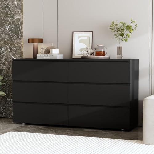 FAMAPY Chest of Drawers Dresser No Handles, 6 Drawer Dresser with Wide Storage, Modern Contemporary 6-Drawer Chest, for Bedroom Black (59”W x 15.7”D x 32.3”H) - color: Black