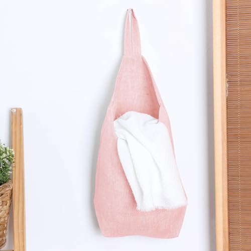 100% Linen Hanging Storage Bags Baskets 2 Pcs, Small Wall Storage Bag for Kitchen, Bedroom, RV Camper Organizer, Sewing Room, Nursery Storage, Kids Room (Pink) - color: Pink
