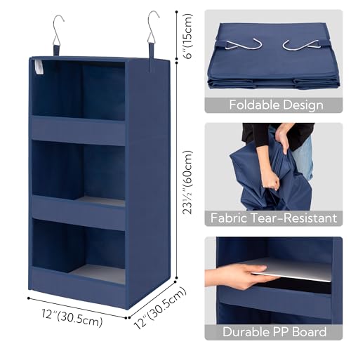 GRANNY SAYS 3-Shelf Closet Organizers and Storage, Foldable Hanging Closet Organizer, Closet Hanging Shelves with 2 Metal Hooks, Leak-Proof Hanging Organizer for Closet, Navy, 2-Pack - color: 3-shelf Navy, size: 2-Pack