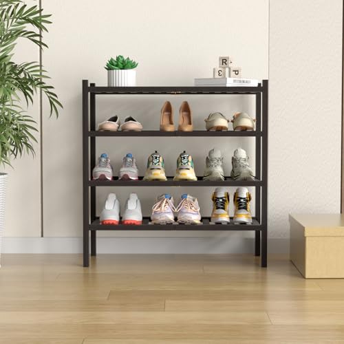 ROMGUAR CRAFT 4 Tier (Thick) Bamboo Shoe Rack for Closet Free Standing Wood Shoe Shelf for Entryway Small Space Stackable 27"x12"x28" (Black Brown) - color: Brown, size: 4 Tier(Thick)