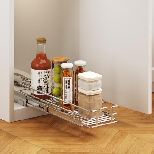 Pull Out Cabinet Organizer 7½" W x 21½" D, Heavy Duty Cabinet Pull Out Shelves, Slide Out Drawers Organization for Kitchen Cabinets Bathroom - color: 1 Tier, size: 7½"W x 21½"D